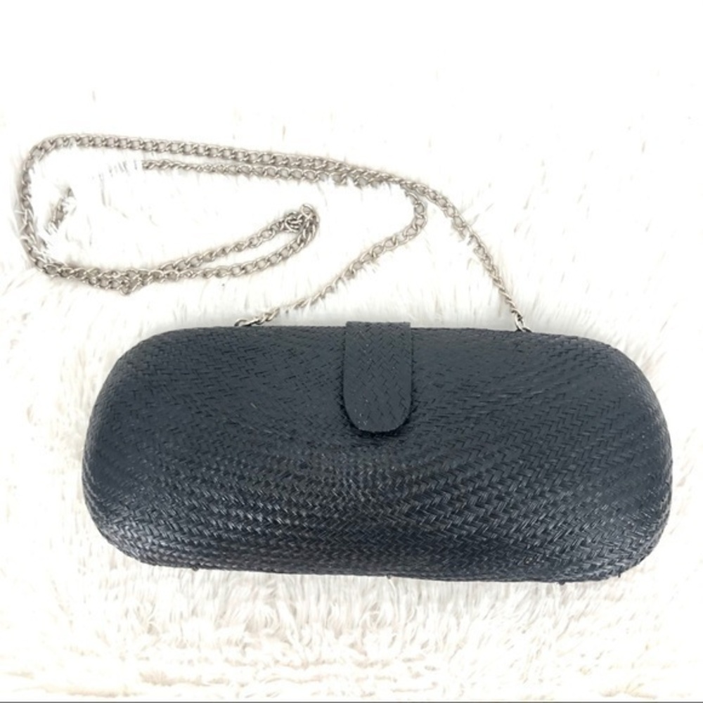 LE SAC Hard Sided Black Woven Clutch/Shoulder Bag